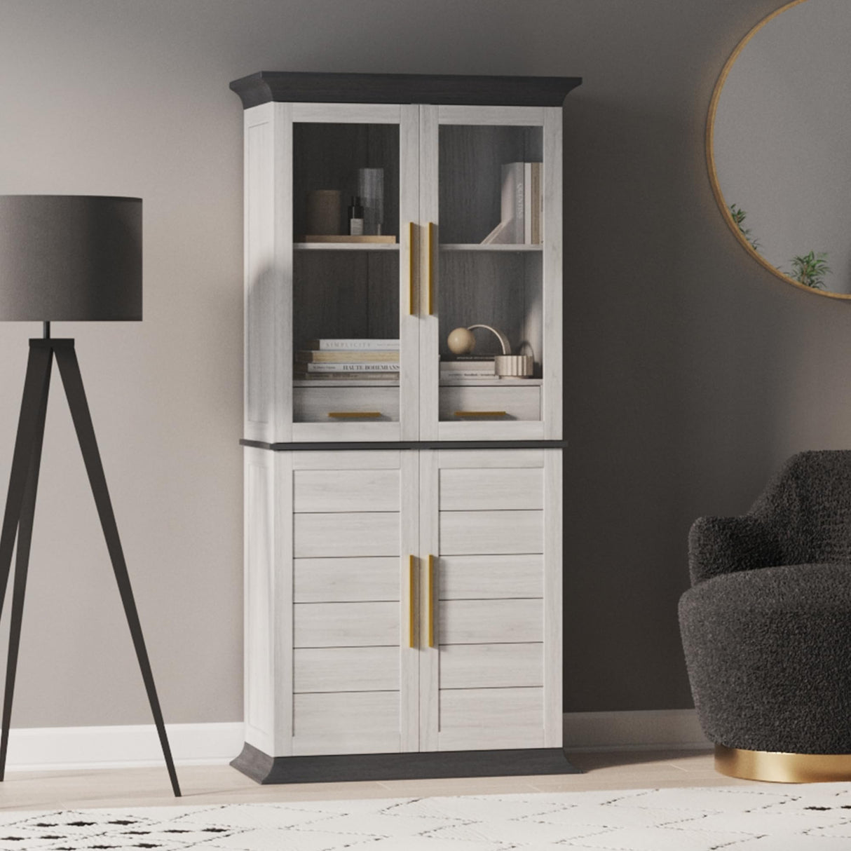 BELLEZE 72" Tall Kitchen Pantry, Large Storage Cabinet with Doors and Shelves, 2 Built-in Drawers, Freestanding Hutch Cabinet with Storage for Kitchen,Dining Room and Living Room (White) BELLEZE