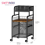 SWTYMIKI Rolling Cart with Drawers - Metal Utility Cart with Wood Shelf, DIY Divider and Locking Wheels, Craft & Art Cart Organizer for Under Desk Storage for Home Office Studio, Black SWTYMIKI
