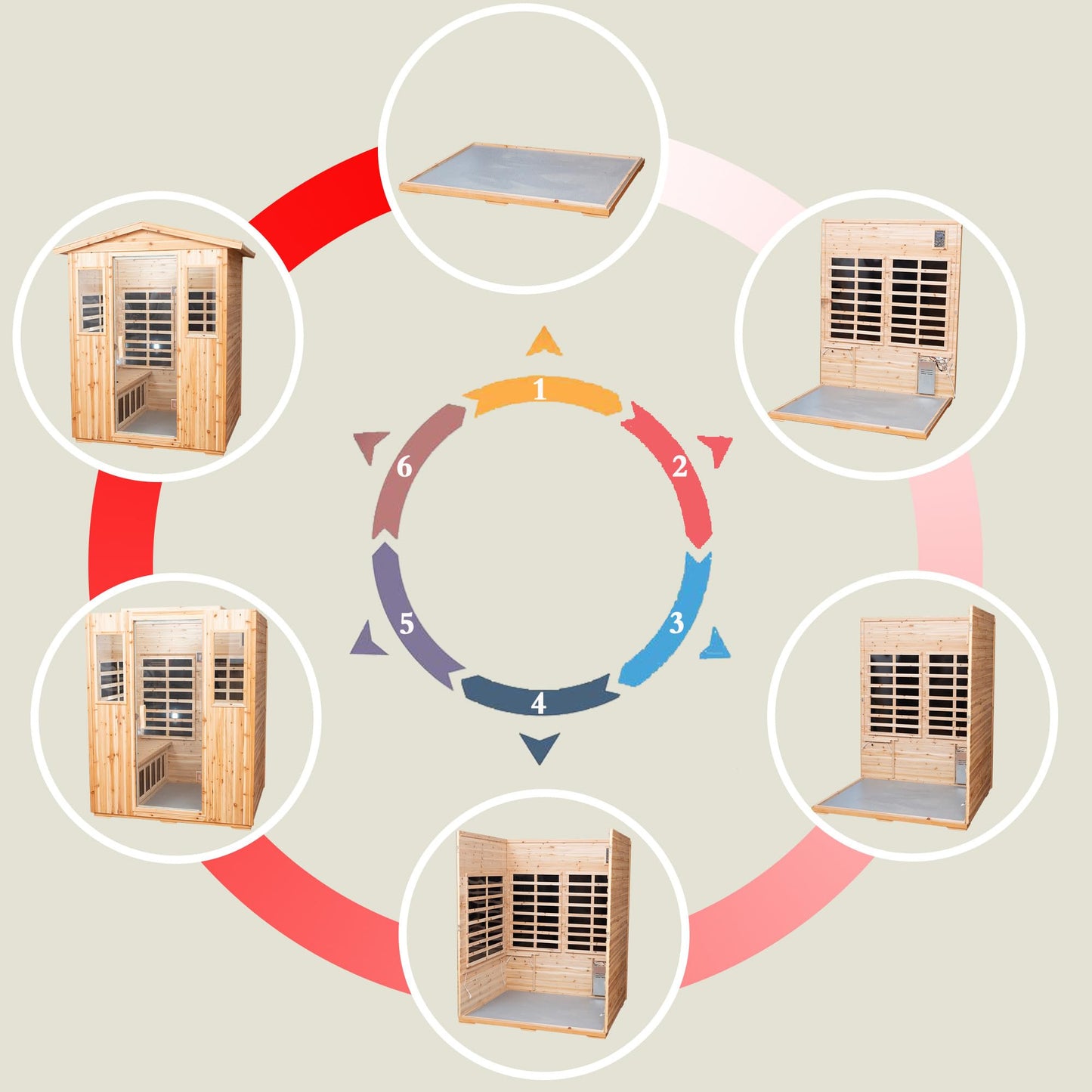 WEALTHOME Outdoor Sauna for 4 Person,Applicable Indoors and Outdoors. Far Infrared Sauna 8 Low EMF Heaters, Wooden Sauna Room 2050 Watt, Old Chinese Fir, Chromotherapy, Bluetooth Speaker, LCD, LED