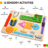 Montessori Busy Board for Toddlers, Wooden Sensory Toys, Preschool Learning Activities for Fine Motor Skills Travel Toy, Basic Life Skills Educational Gifts for 1 2 3 Years Old Kids Boys Girls ABERLLS