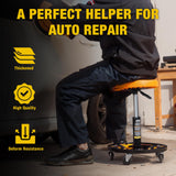 YELLOW JACKET Rolling Mechanic Stool with Wheels Pneumatic Garage Shop Seat Adjustable Height Roller Mechanics Creeper Chair with Tool Tray for Auto Repair YELLOW JACKET