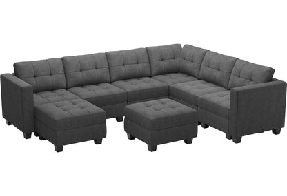 Belffin Modular Sectional Sofa Set with Ottomans Oversized U Shaped Sofa Set with Storage Seat Modular Sofa Couch with Reversible Chaises Modern Fabric Dark Grey