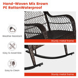 MEDIMALL Outdoor Wicker Rocking Chair, Patio Rattan Rocker w/Lumbar Pillow, Padded Seat & Back Cushions, Metal Frame, Mix Brown Wicker Furniture for Balcony, Porch, Deck, Backyard (Red) MEDIMALL