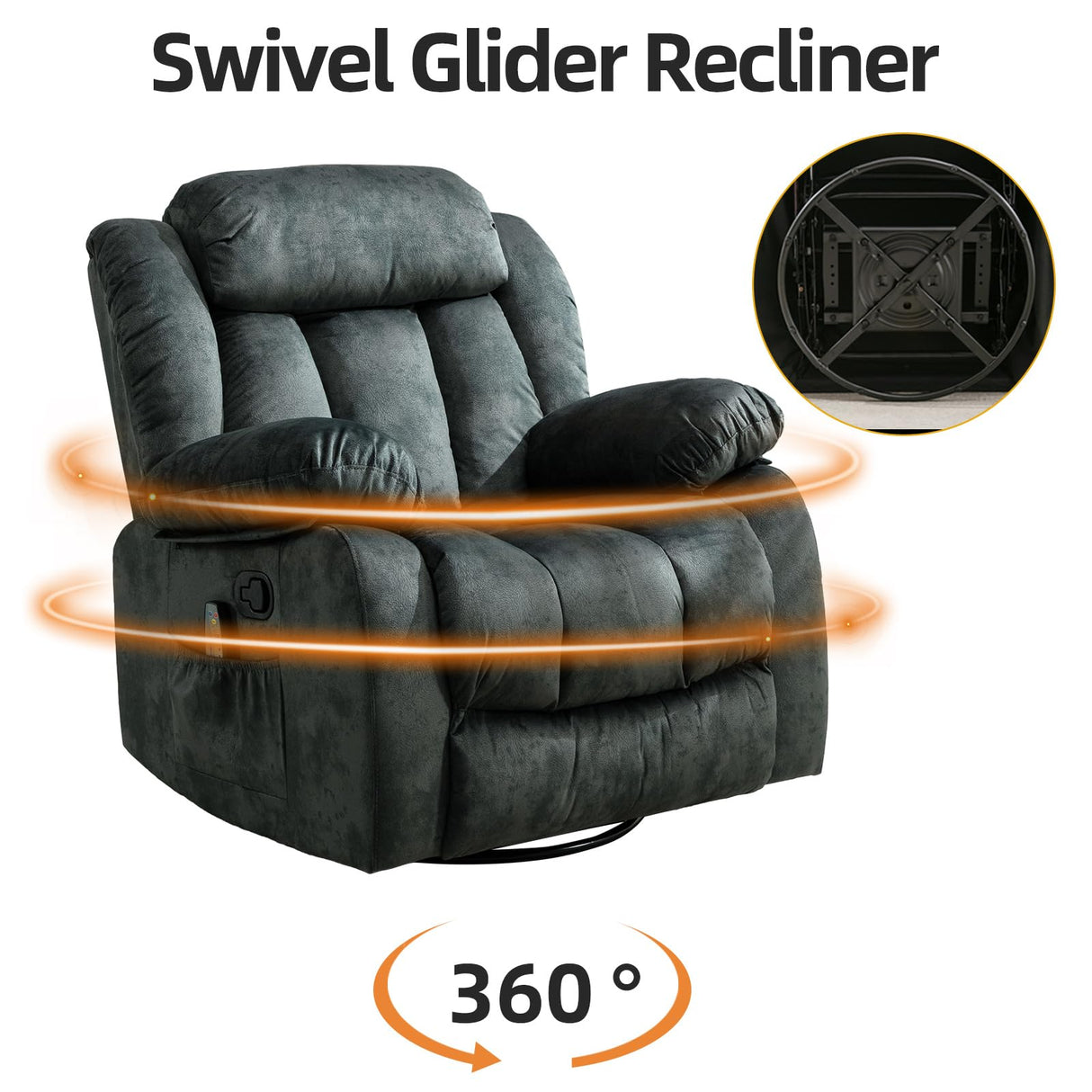 INZOY Massage Swivel Rocker Recliner with Heat and Vibration, Manual Rocking Recliner Chair with Vibrating Massage, Comfy Padded Overstuffed Soft Fabric Heated Recliner, Grayish Green INZOY