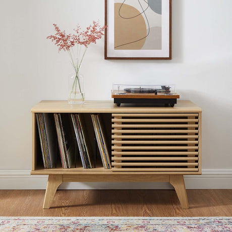 Modway Render Mid-Century Modern 37" Vinyl Record Display Stand in Oak Modway