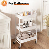 Sweetcrispy 3 Tier Metal Storage Utility Cart with Wheels, Kitchen Organizer Trolley Rolling Bathroom Laundry Room Bar Office Shelves Mobile Shelving Unit Caster for Snack Bedside Narrow Places Sweetcrispy