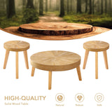 HOKYHOKY Farmhouse Round Coffee Table Set of 3, Boho Sofa Side Nesting Tables End Table Set with Wood Natural Finish for Living Room, Bedroom, Home Office,Natural HOKYHOKY
