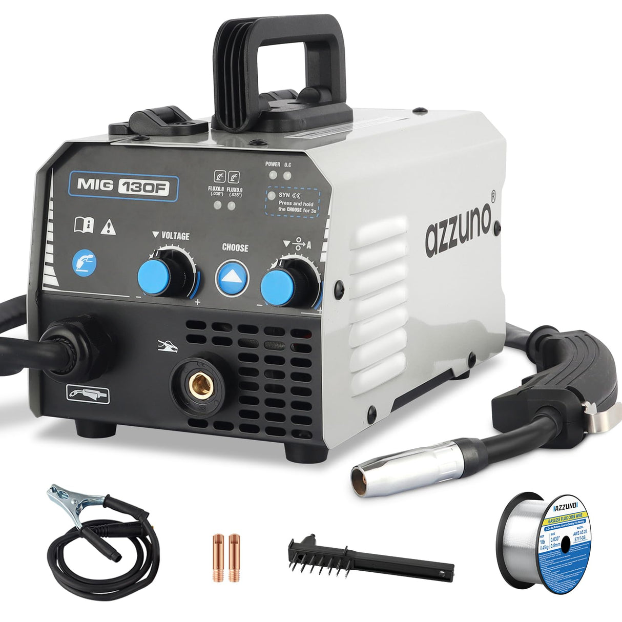 AZZUNO MIG Welder,Flux Core Welder Machine 110V 130Amp, Gasless MIG Welding Machine IGBT Inverter Welder Portable Wire Feed Welder (110V) AZZUNO