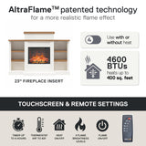 Ameriwood Home Gateswood 64 Inch Electric Fireplace with Mantel, Replaceable Fireplace Insert Heater, Shelves, Remote Control, Timer, Realistic Log and Flame Effect, Plaster Ameriwood Home