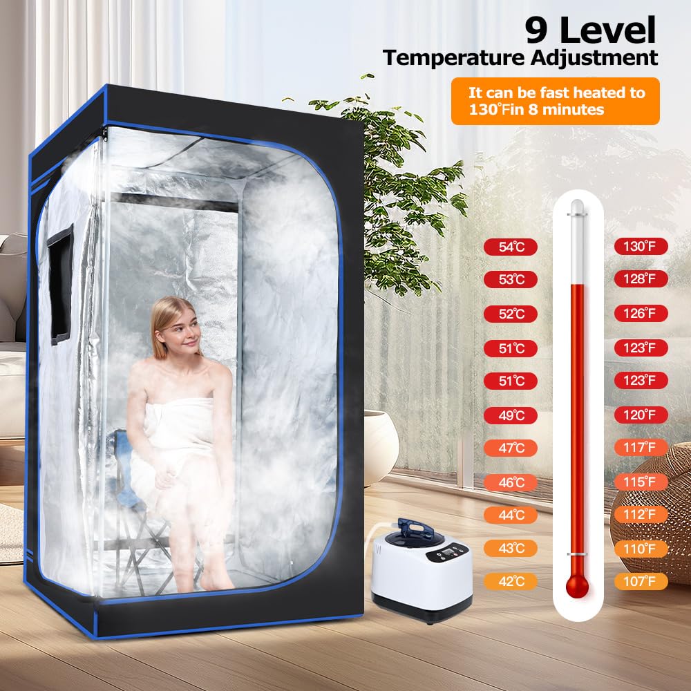 Panana Portable Steam Sauna, Full Size Full Body Home Sauna Box, Foldable Sauna Tent with 1000W 3L Steamer, Remote Control, Folding Chair, 9 Levels Panana