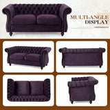 61"W Mid Century Modern Chesterfield Couch,Upholstered Velvet Loveseat Sofa with Button Tufted & Rolled Armrests,Comfy Deep Seat Sofa with Nailhead Trim & Gourd Legs for Living Room,Apartment(Purple) JEEOHEY