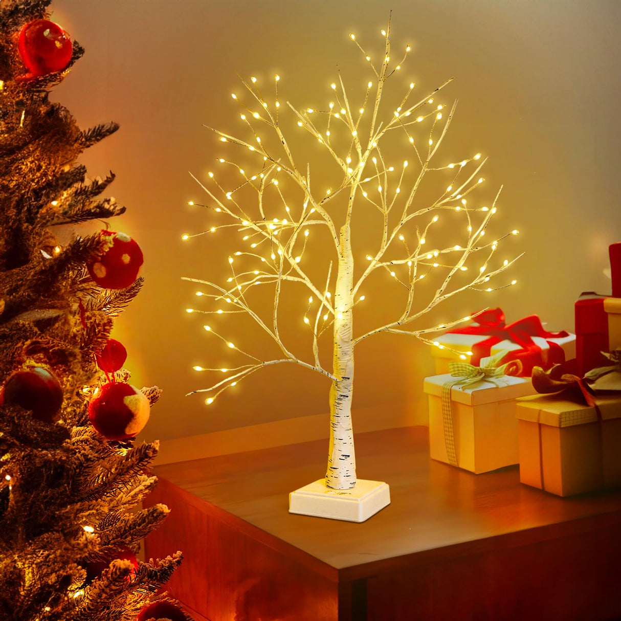 Hbaushun 144 LED Birch Tree Light,Tabletop Bonsai Fairy Light Spirit Tree,DIY Artificial Tree Lamp with Timer USB/Battery Powered for Bedroom Christmas Home, Wedding, Holiday Decor (Warm White) Hbaushun