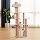 GIMU 68" Large Cat Tree, Solid Wood Multi-Level Cat Tower with Scratching Posts, Fun Toys, and Washable Plush Platform for Indoor Cats GIMU
