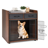 Giantex Dog Crate Furniture - Wooden Dog Cage End Table with 2 Storage Drawers, Latched Door, Pet House Dog Kennel Indoor for Small Dogs, Furniture-Style Dog Crate Side Table, Brown Giantex