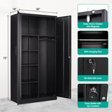 Metal Wardrobe Cabinet with Lock,72" Armoire Closet with Hanging Rod,Lockable Storage Locker,Black Storage Cabinet with Locking Doors,Garage Closet,Steel Wardrobe for Home,Bedroom,Office,Employee,Shop SISESOL