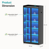 Lvifur Tall Storage Cabinet up to 70", LED Living Room Curio Cabinet with Human Body Induction, 5 Tier Bookcase Display Cabinet with Adjustable Shelves for Office (Black) Lvifur