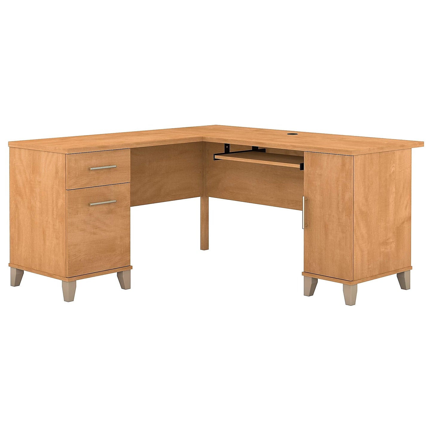 Bush Furniture Somerset L Shaped Desk with Storage | Corner Computer Table for Home Office, 60W, Maple Cross - WoodArtSupply