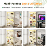 Lamtor 69-Inch Glass Display Cabinet - Adjustable Shelves Display Case, Curio Cabinet with RGB Lighting, for Game Room, Living Room, Bedroom, White Lamtor