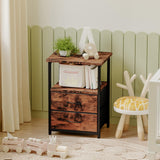 Fixwal Night Stand with Charging Station, Nightstand with Fabric Drawers, Bedside Table with Storage for Bedroom, Rustic Brown Fixwal