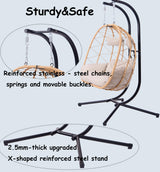 Double Hanging Egg Chair with Stand - Indoor/Outdoor Hammock Chair & Hanging Egg Chair | Rattan Wicker, UV Resistant Cushion & Pillow, 550LBS Capacity for Bedroom, Patio, Balcony, Garden Topfuca