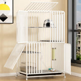 HARELA Catio Cat Enclosures Outdoor for Cats, Balcony Cat Playpen with Platforms, Wheels and Removing Tray, Ideal for Safe Play and Relaxation, for Cat Activity, for 1-3 Cats(White), 85*60*147cm HARELA