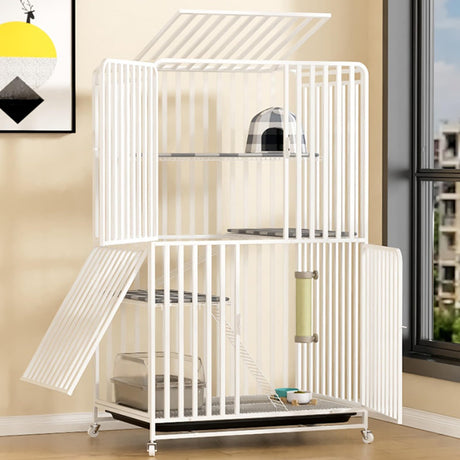 HARELA Catio Cat Enclosures Outdoor for Cats, Balcony Cat Playpen with Platforms, Wheels and Removing Tray, Ideal for Safe Play and Relaxation, for Cat Activity, for 1-3 Cats(White), 85*60*147cm HARELA