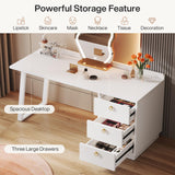 Tribesigns White Makeup Vanity Desk: Modern 55 Inches Vanity Table with 3 Drawers, Corner Wood Dressing Table Make Up Vanity, White and Gold Girls Women Vanity for Bedroom, No Mirror Tribesigns