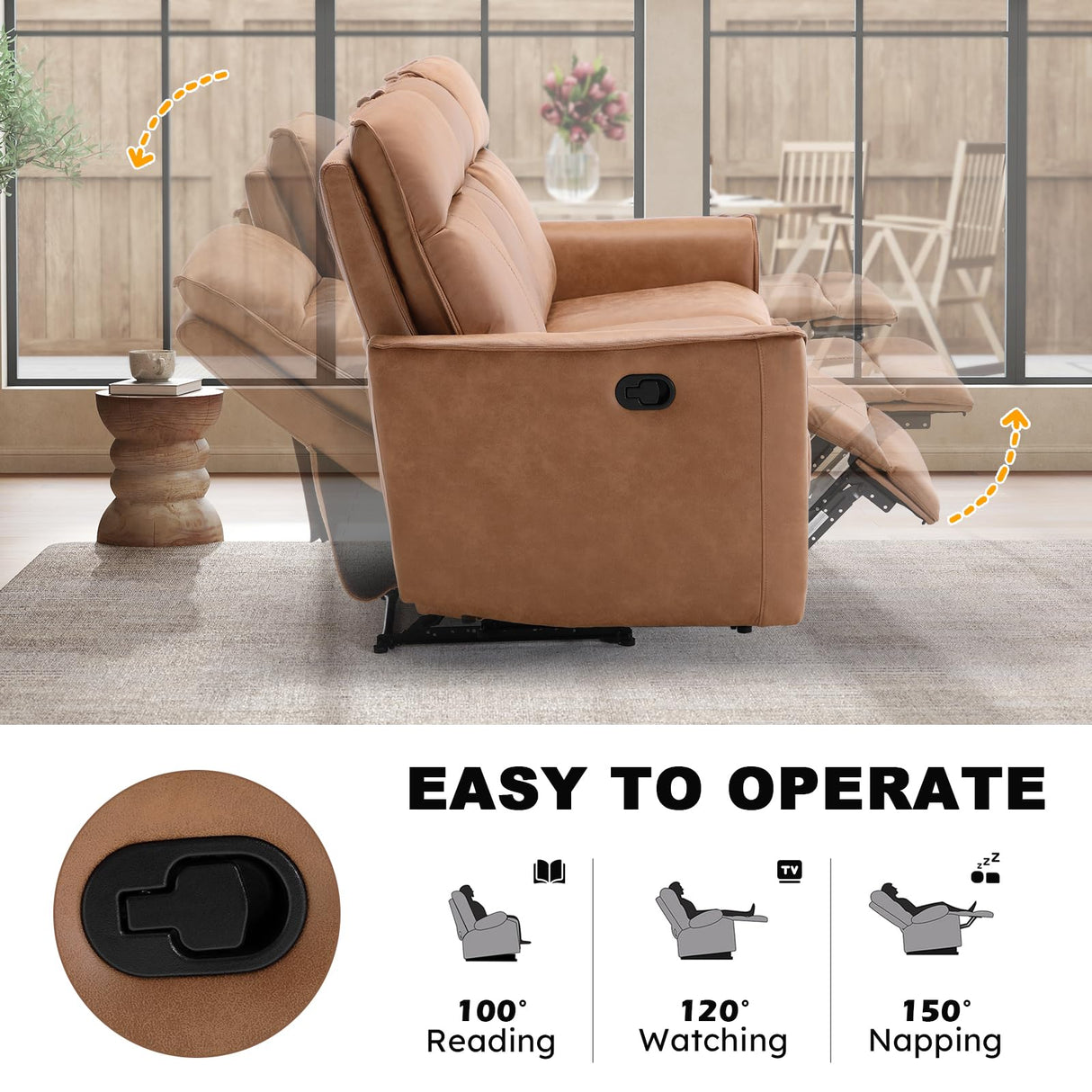 ANJ Manual 3 Seat Recliner Sofa, Modern Classic Couch Set with Overstuffed Arms and Back for Living Room Bedroom ANJ