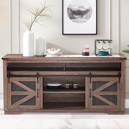 Zanzio XZ0-66TVS Rustic Farmhouse TV Stand, Distressed Brown