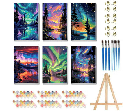 uuxsretaio 6 Packs Landscape Paint by Number for Adults (with Framed), Easy Acrylic Painting by Number Kits, DIY Aurora Arts and Crafts for Beginner, Acrylic Paint Set for Home Wall Decor 8x12 inch uuxsretaio