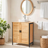 Danrelax 24" Bamboo Pedestal Under Sink Storage Vanity Cabinet, Solid Waterproof Sliding Door Bathroom Organizer with Adjustable Shelf, Modern Bathroom Furniture(Top Cutout, Not for Floor Drain) Danrelax