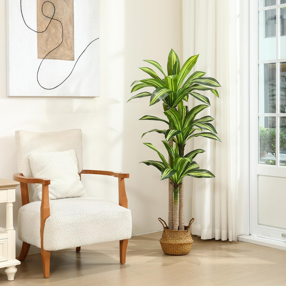 Ferrgoal Artificial Plants, 5 Ft Dracaena Tree Faux Plants Indoor Outdoor Decor Fake Tree with Woven Seagrass Basket Plants for Home Decor Office Living Room Porch Patio Housewarming Ferrgoal