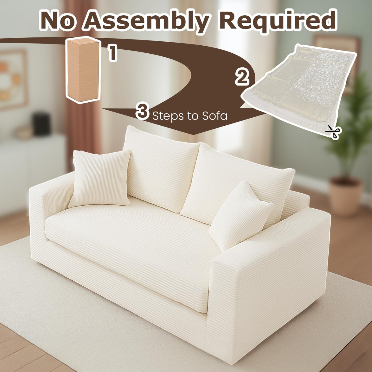Convertible Sofa Bed, 3 in 1 Loveseat Folding Couch Bed Foldable - Chaise Lounge Chair & Floor Futon Sleeper, Corduroy Pull Out Sofa Bed with 4 Pillows for Living Room, Beige cidludto