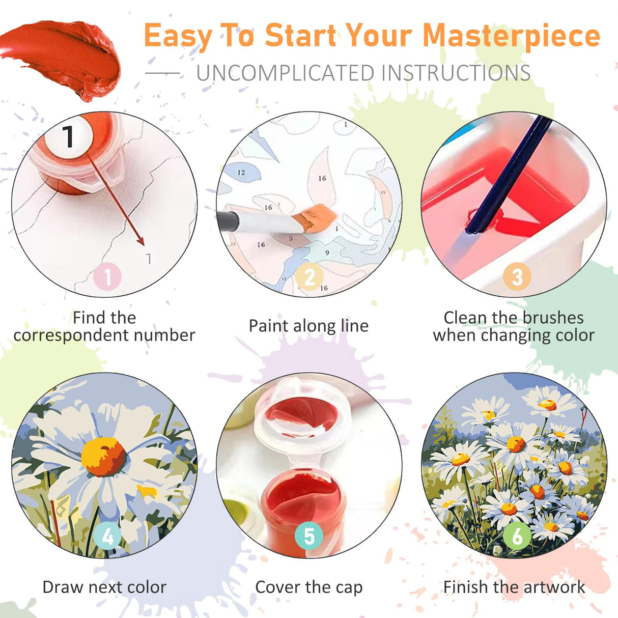 Framed Paint by Numbers Kit for Adults Beginners & Kids Ages 8-12, Daisy Flowers Acrylic Easy Paint by Number with Frame, Watercolor Paint by Number Kits on Canvas Framed (10 * 10 Inch, without Easel) Offito