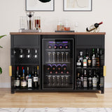 GDLF Large Coffee Bar Cabinet with Fridge Space, Mini Fridge Cabinet with Wine Storage, Buffet Sideboard Table for Home, Fluted Modern Design,53.2" L GDLF
