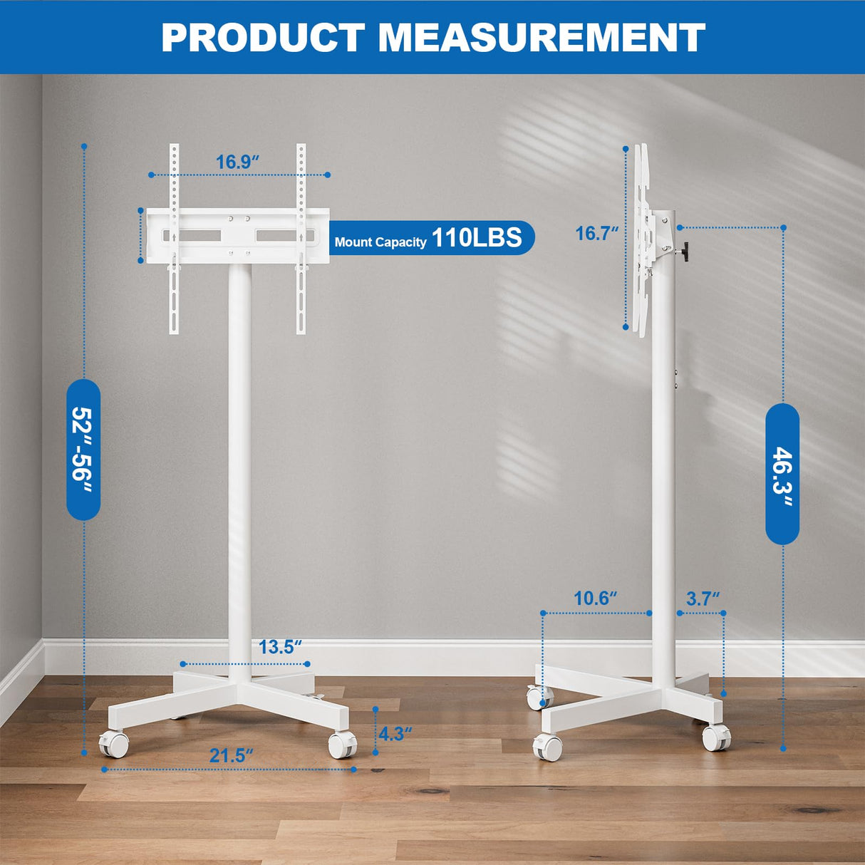 HOLMAXD Mobile TV Cart Rolling TV Stand for 23-65 Inch Screen Outdoor TV up to 110 lbs, Height Adjustable Portable TV Cart with Wheels and Tilt Mount, Outdoor TV Stand Mount, Max VESA 400x400mm, White HOLMAXD