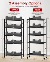 Sakugi Storage Shelves Organizer - 5 Tier Metal Shelf Organizer with Metal Wheels and Adjustable Leveling Feet, Heavy Duty Garage Shelving for Kitchen, Pantry and Closet, 33.1"x12.6"x73.5", Black Sakugi