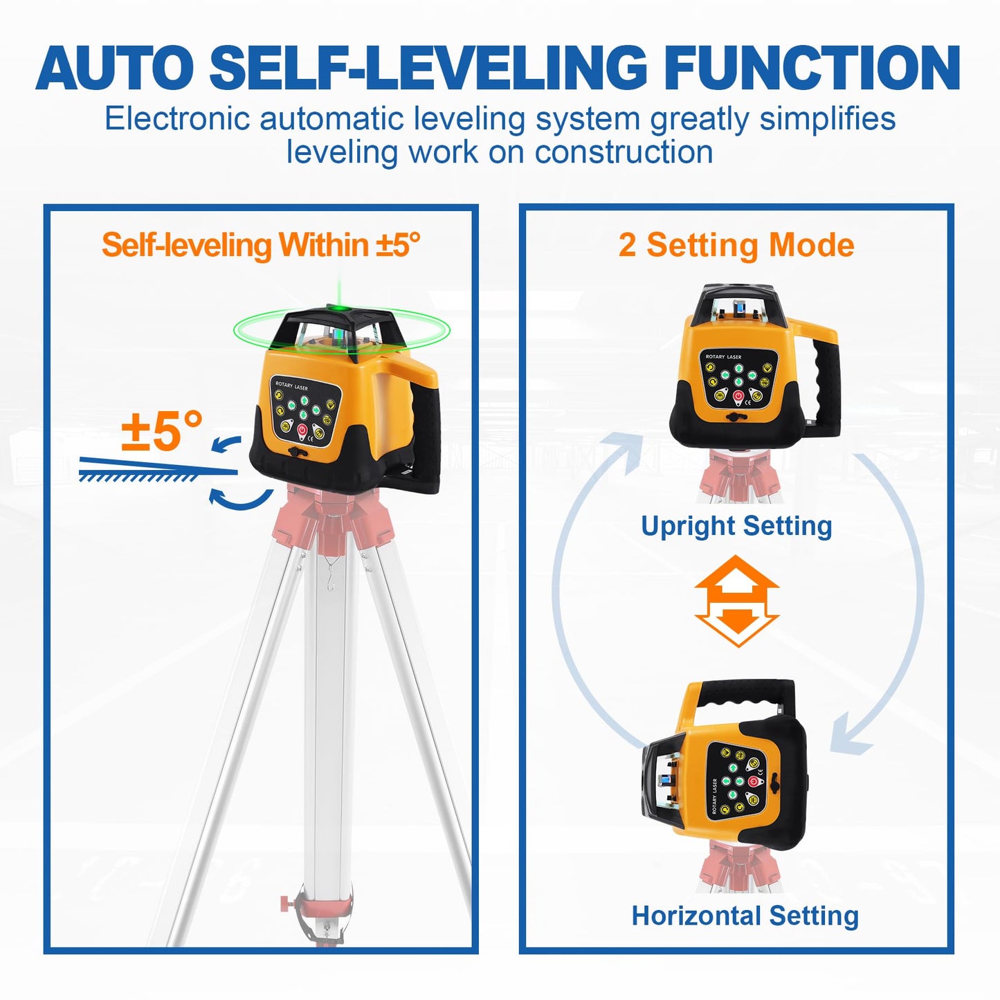 Iglobalbuy Rotary Laser Level Green Laser Self Leveling Kit, 500M Green Beam 360° Automatic Horizontal/Vertical Self-leveling Rotary Rotating Laser Level with Receiver - WoodArtSupply