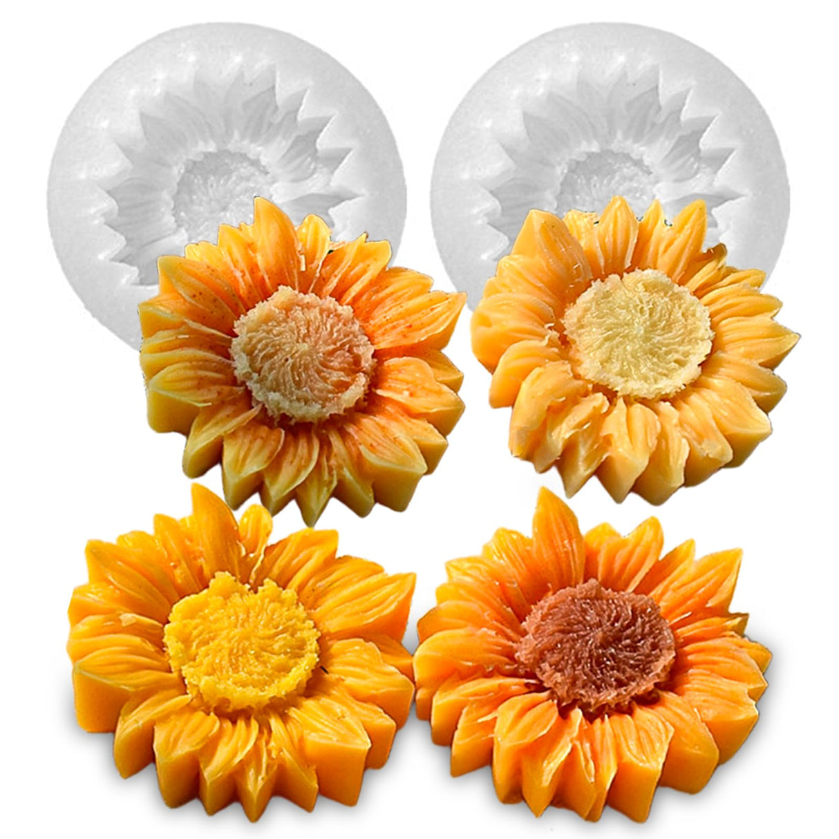 Wehous 2PCS Sunflower Candle Mold Unique Flower Silicone Fondant Chocolate Cake Decor Molds 3D Floral Silicone Molds for Resin Candle Soap Wax Polymer Clay Concrete Art Craft Home Ornament Wehous