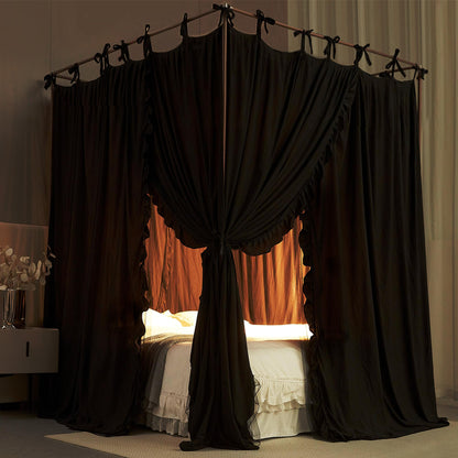 AIOOO 4 Corners Post Princess Curtain Bed Canopy Double Layer Cozy Mosquito Net Mesh and Cloth for Girls Adults Bedroom Decoration (Double-Black/Black, 53" W*78" L*82"*H/(Full))