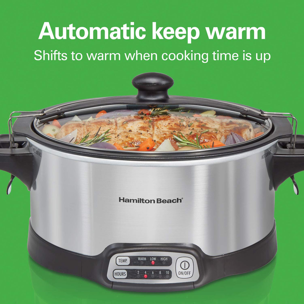 Hamilton Beach Programmable Slow Cooker with 6 Quart Stovetop-Safe Sear & Cook Crock & Travel Lid Lock for Portable Transport, Silver (33663) Hamilton Beach