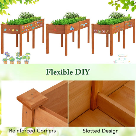 Toolsempire Raised Garden Bed with Legs, Elevated Planter Box with Divider & 8 Drainage Holes, Fir Wood Garden Box for Vegetables, Flowers, Fruits & Herbs (Brown Yellow) Toolsempire