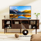 DAMCROP TV Stand 62.4 Inch Mid Century Modern Media Console Table with Drawer Shelves Sliding Tambour Door Farmhouse Sideboard Buffet Cabinet Fits TVs up to 75 inch Fluted Wood Entertainment Center DAMCROP