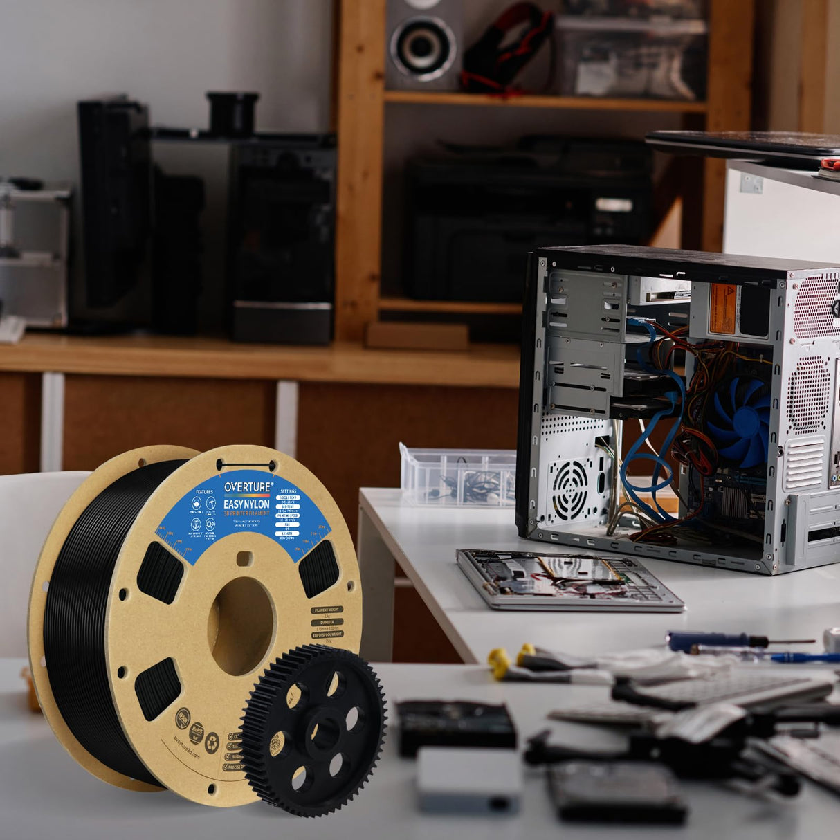 OVERTURE Nylon Filament 1.75mm 3D Printer Filament, Polyamide (PA) 1kg Spool (2.2lbs), Dimensional Accuracy +/- 0.02 mm, Fit Most FDM Printer (Black) OVERTURE