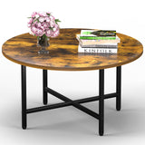 FAMIDGE Round Coffee Table, Small Coffee Tables for Living Room, Circle Coffee Table with Metal Frame, Floor Table Desk for Sitting on The Floor, Home, Office, Rustic Brown (23.6" D x 14.2" H) FAMIDGE