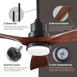 FXZZ 42" Wood Ceiling Fans with Lights and Remote, Quiet Reversible DC Motor and 3 Color LED Light, 3 Blades 6 Speed Ceiling Fan for Farmhouse Living Room Bedroom Dining Room Workroom Study FXZZ