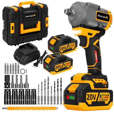 AwxryoX 1/2" 700N. m Compact Impact Gun, 516 Ft-lbs Cordless Pistola de Impacto High Torque w/ 2x4.0Ah Battery & Household Tool Accessories, Brushless Power Impact Wrench for Home Car Tire AwxryoX