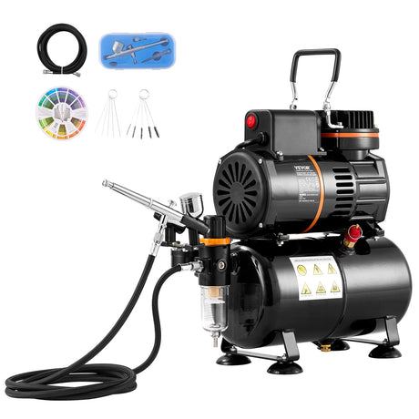 VEVOR Airbrush Kit, Air Brush Set Kit with 3.5L Air Storage Tank, Dual Fan Air Tank Compressor System with 0.3 mm Tip Airbrush, Holder, Color Mixing Wheel, Cleaning Brush Set, Art Nail Cookie Tattoo VEVOR