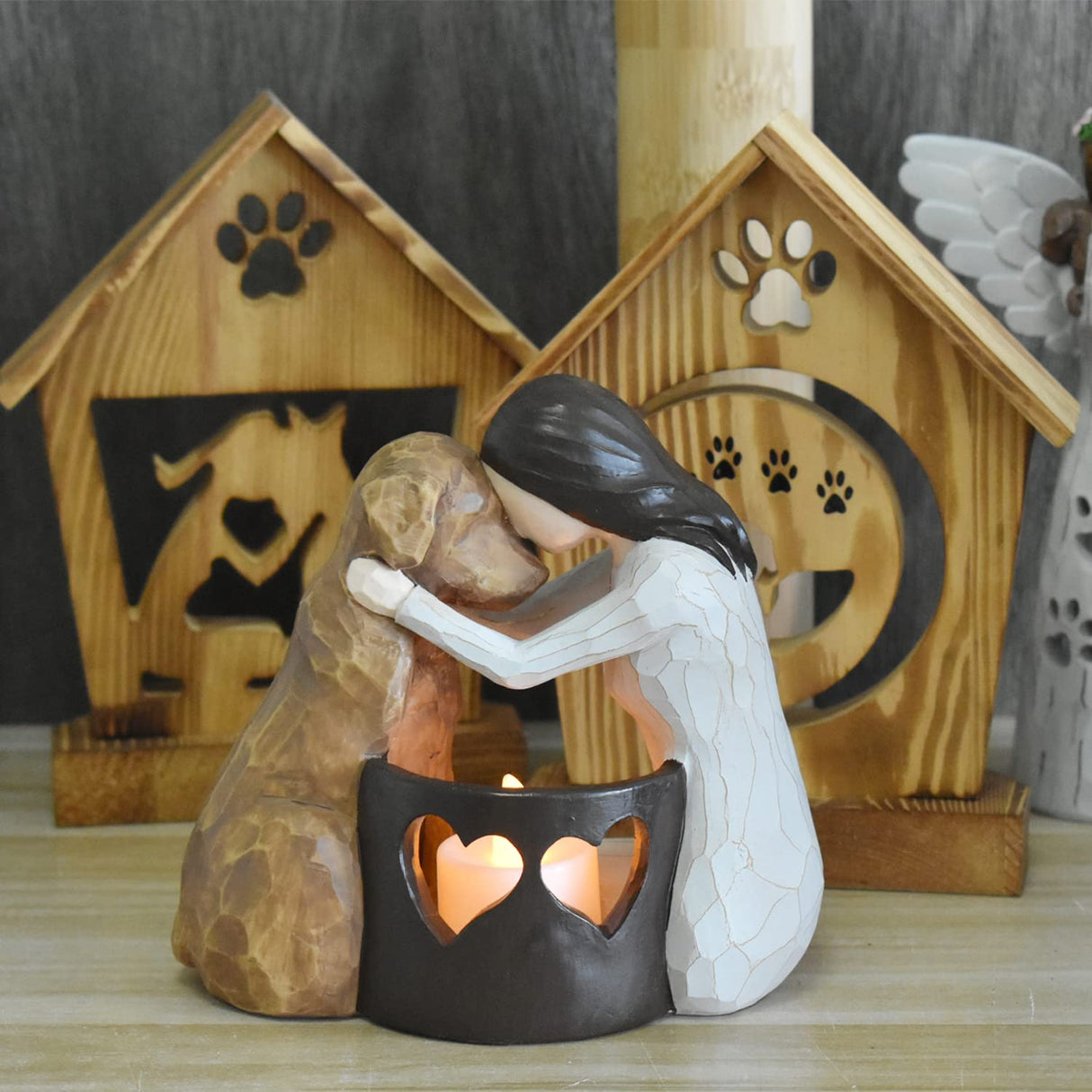 weslinkeji Dog Memorial Gifts，Pet Loss Gifts，Hand-Sculpted Dogs Passing Away Sympathy Gift，Remembrance Gift ，Dog Lovers Candle Holder Statue with LED Candle weslinkeji