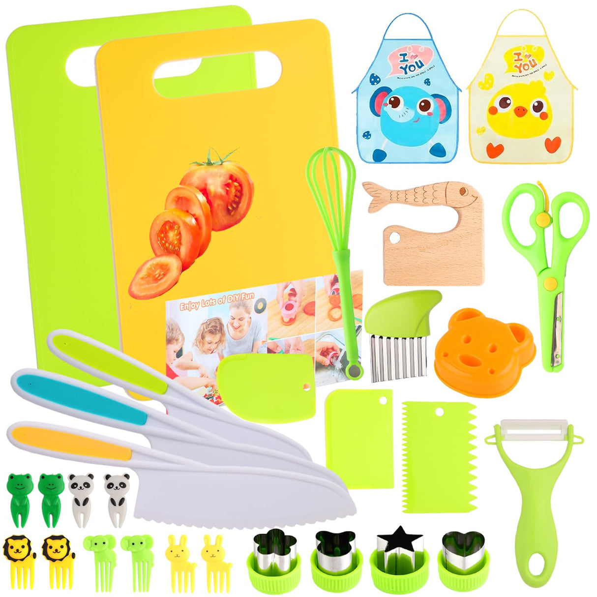 Kids Montessori Cooking Kitchen Toys and Toddler Knife Set - 30Pcs Kids Knifes for Real Cooking and Baking Accessories ,Toddlers Kitchen Tools Ages 3-10 Kids Birthday (30 PCS) ASSBABY